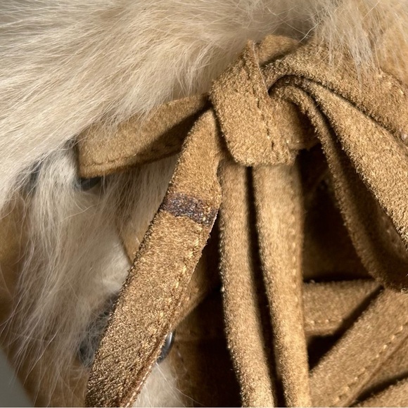 Coach Shoes Kristy Suede Leather Fur Heel Booties Tan Lace-up Size 9B NWOT - Picture 7 of 10